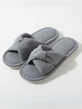 Anna Kaci Lounge Ribbed Light Grey House Slippers Soft Size 9-10